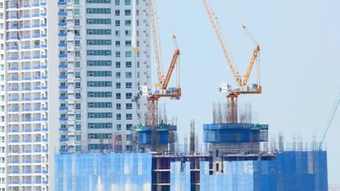 Tower Crane Timelapse on Urban Construction Site Stock Footage 341465090