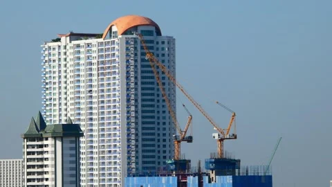 Tower Crane Timelapse on Urban Construction Site Stock Footage 341465103
