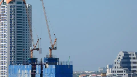 Tower Crane Timelapse on Urban Construction Site Stock Footage 341465188
