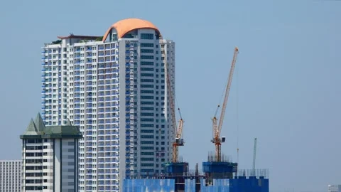 Tower Crane Timelapse on Urban Construction Site Stock Footage 341465331