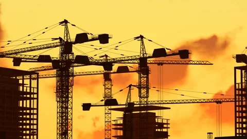 The tower crane under construction at the construction site is delayed. Stock Footage 325759452