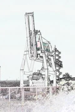 Tower crane waiting in the dock Stock Illustration