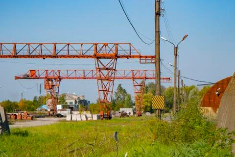 Tower crane is in the warehouse Stock Photos