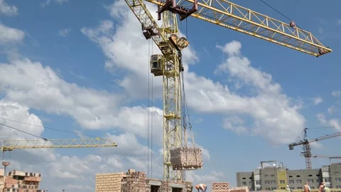 Tower Crane Working at Construction Site Stock Footage 247942488
