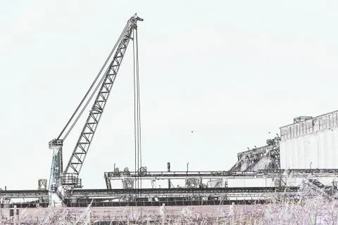 Tower crane working in the dock Stock Illustration