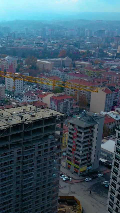 Tower Crane Working Multistory Construction Site Vertical Video Видео 334880894