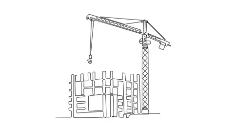 Tower crane working on skyscraper frame, intricate grid of building Stock Footage 326297182