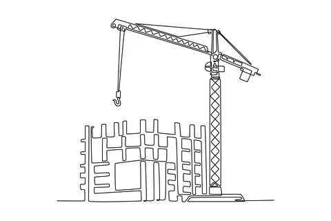 Tower crane working on skyscraper frame, intricate grid of building 스톡 일러스트