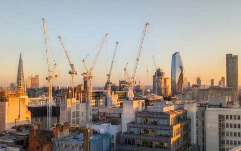Tower Cranes Across Major Construction Sites in Central London Stock Photos