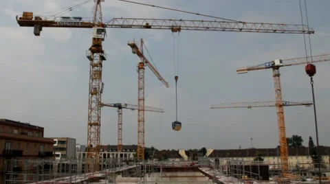 Tower cranes are working on the construction of residential building Stock Footage 40518171
