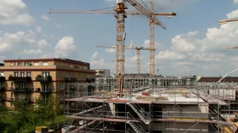 Tower cranes are working on the construction of residential building Stock-Footage 40730501