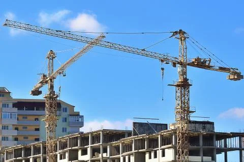Tower cranes on building Stock Photos