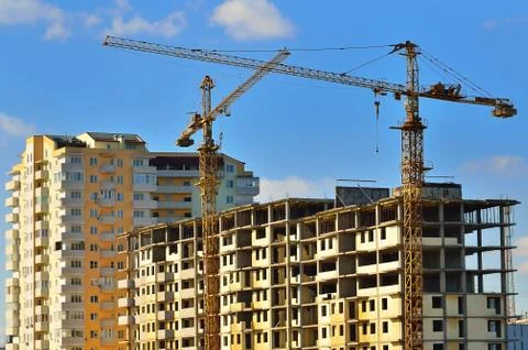 Tower cranes on building Stock Photos