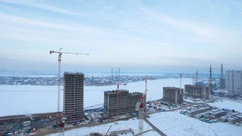 Tower cranes at the construction site Stock Footage 85915190