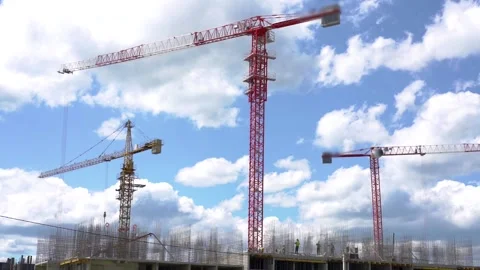 Tower cranes on a construction site Stock Footage 131434261