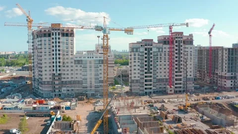 Tower cranes on a construction site Stock Footage 132089898
