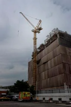 Tower cranes at construction site Stock Photos