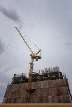 Tower cranes at construction site Stock Photos