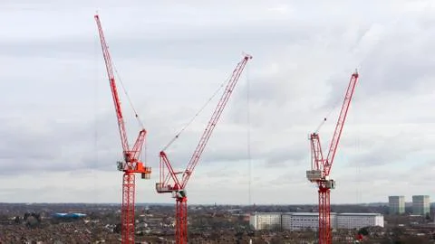 Tower Cranes at Construction Site Stock Photos