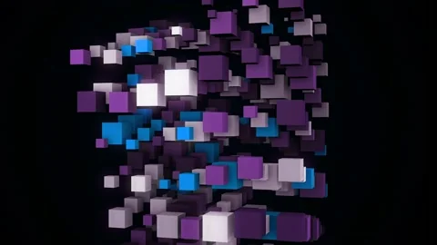 Tower of cubes on black background. Animation. 3D structure of floating colorful Stock Footage 144626529