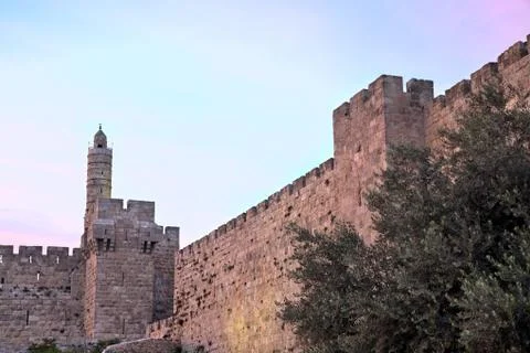 Tower of david at dusk Stock Photos