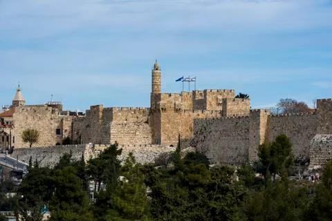 Tower of David or Jerusalem Citadel at golden sunset. Jerusalem Israel . Stock Photos