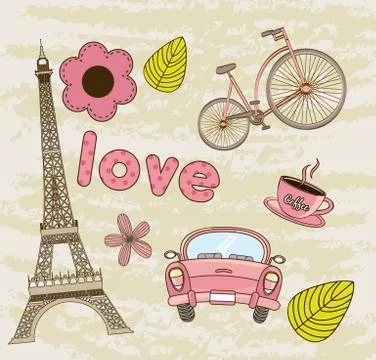 Tower eiffel, coffee with car background. vector illustration Stockillustratie