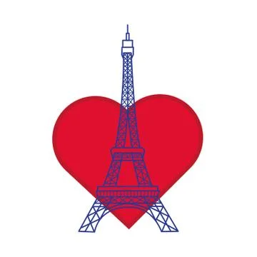 Tower eiffel with heart hand draw style Illustrazione stock