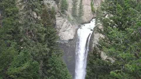 Tower Falls of the Yellowstone River in Grand Canyon of Yellowstone Stock Footage