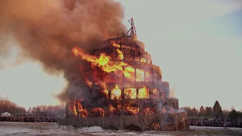 Tower on fire Stock Footage 176383257