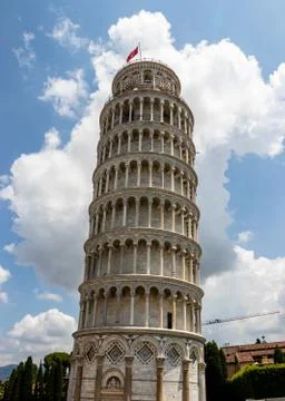 Tower with a flag on top. Stock Photos