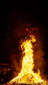 Tower of flames on a bonfire Stock Photos