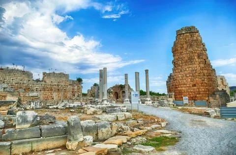 Tower of the Hellenistic Gate of  Perge Stock Photos