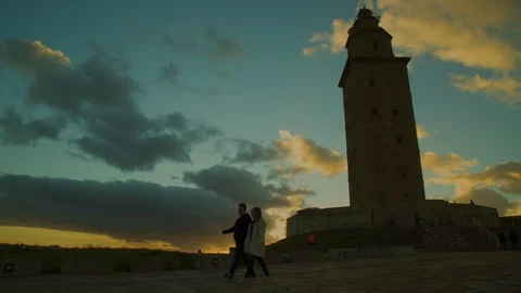 Tower of Hercules sunset time lapse Video stock 124520457