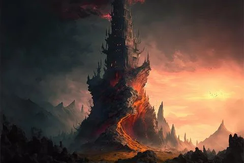 A Tower In The Hills Stock Illustration