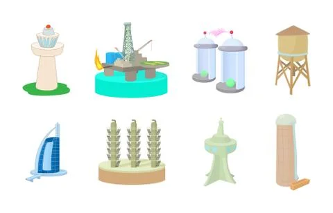 Tower icon set, cartoon style Illustrazione stock