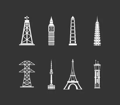 Tower icon set grey vector Illustrazione stock