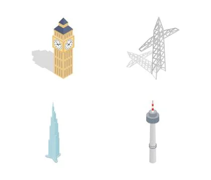 Tower icon set, isometric style Stock Illustration