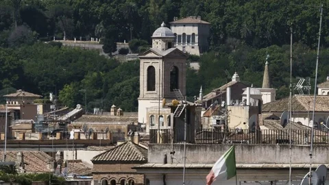 Tower in the Italian Old Town. Long Shot Stock Footage 79123210