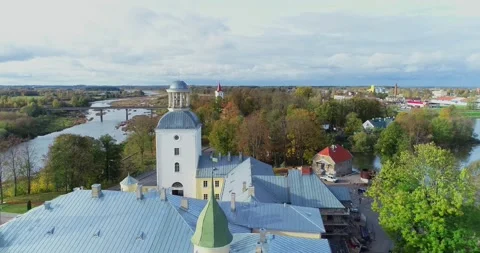 Tower to Krustpils medieval castle. Jekabpils, Latvia. Drone shot Vídeo Stock 172105343