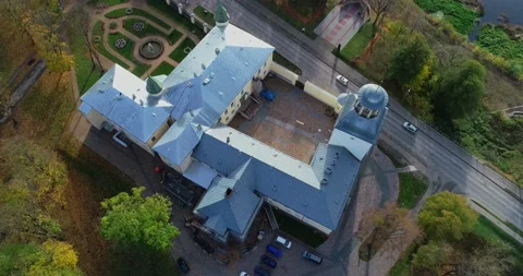 Tower to Krustpils medieval castle. Jekabpils, Latvia. Drone shot 스톡 동영상 172105377