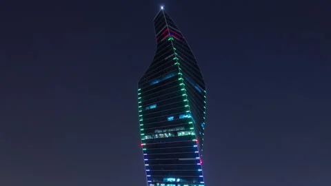 Tower in Kuwait City night timelapse hyperlapse. Kuwait, Middle East Stock Footage 145331960
