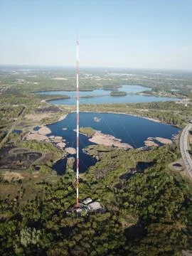 Tower with lake behind Stock Photos