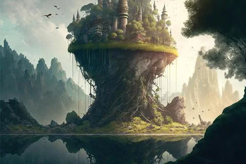 A Tower By A Large River Stock Illustration