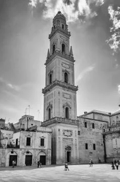 Tower of Lecce Cathedral, iconic landmark in Salento, Italy Stock Photos