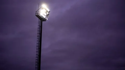 Tower lighting the Stadium of Light in a cloudy twilight sky purple Stock Footage 147630336
