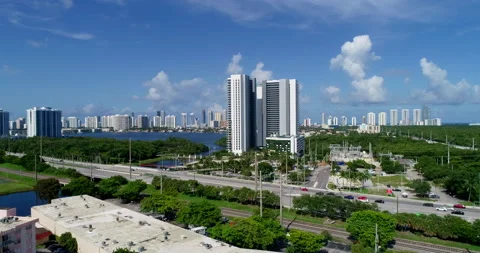 Tower lined coast of North Miami Beach Stock Footage 172163887