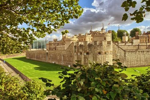 Tower of london ancient architecture with gardens - uk. Stock Photos
