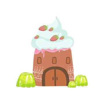Tower Made Of Candy, Whipped Cream And Jelly Fantasy Candy Land Sweet Landscape Stock Illustration