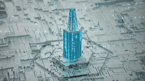 Tower made of glowing digital HEX code seamless loop 3D render animation Stock Footage 172486078